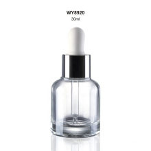 30 Ml Glass Dropper Bottle Round Shoulder Matte White Silicone Rubber Shiny Alum Silver Collar for Skin Care Face Care
